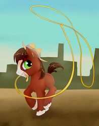 Size: 1600x2036 | Tagged: safe, artist:viwrastupr, trouble shoes, earth pony, pony, appleoosa's most wanted, g4, colt, cute, grin, lasso, little trouble shoes, male, mouth hold, raised hoof, raised leg, rope, smiling, solo, squee, troublebetes, unshorn fetlocks, younger