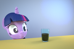 Size: 1080x720 | Tagged: safe, artist:3d thread, artist:creatorofpony, twilight sparkle, alicorn, pony, g4, 3d, 3d model, blender, chocolate milk, cup, eyes on the prize, female, implied spilled milk, mare, meme, pure unfiltered evil, solo, this will end in tears, twilight sparkle (alicorn), wide eyes