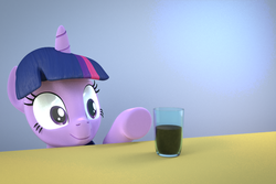 Size: 1080x720 | Tagged: safe, artist:3d thread, artist:creatorofpony, twilight sparkle, alicorn, pony, g4, 3d, 3d model, blender, chocolate milk, cup, eyes on the prize, female, mare, meme, pure unfiltered evil, solo, twilight sparkle (alicorn), wide eyes
