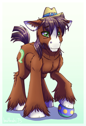 Size: 543x800 | Tagged: safe, artist:inuhoshi-to-darkpen, trouble shoes, earth pony, pony, appleoosa's most wanted, g4, ball, male, simple background, solo, stallion, unshorn fetlocks