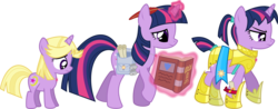 Size: 7691x3000 | Tagged: safe, artist:ruinedomega, twilight sparkle, pony, unicorn, g4, alternate hairstyle, alternate universe, armor, bag, book, female, filly, magic, mare, ponyscape, scroll, simple background, transparent background, unicorn twilight, vector