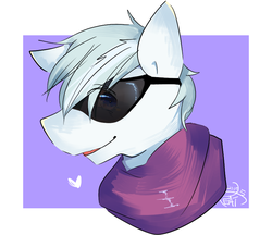 Size: 850x735 | Tagged: safe, artist:shaochi, double diamond, earth pony, pony, g4, clothes, glasses, male, pixiv, scarf, solo, stallion, sunglasses