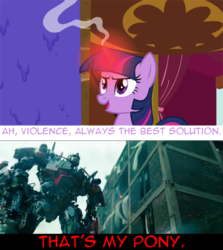 Size: 854x956 | Tagged: safe, edit, edited screencap, screencap, twilight sparkle, pony, unicorn, g4, too many pinkie pies, female, horn, mare, meme, optimus prime, overheated horn, that's my pony, that's my x, transformers