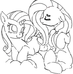 Size: 258x261 | Tagged: safe, artist:yoditax, fluttershy, rarity, g4, explicit source, monochrome, sketch