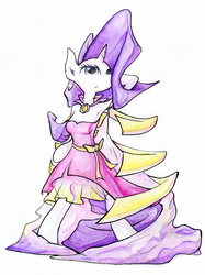 Size: 1438x1920 | Tagged: safe, artist:gezawatt, rarity, anthro, g4, armpits, bowtie, clothes, dress, fancy, fashion, female, painting, solo, traditional art