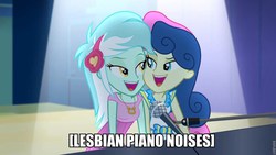 Size: 960x540 | Tagged: safe, edit, edited screencap, screencap, bon bon, lyra heartstrings, sweetie drops, equestria girls, g4, my little pony equestria girls: rainbow rocks, caption, female, image macro, lesbian, meme, ship:lyrabon, shipping