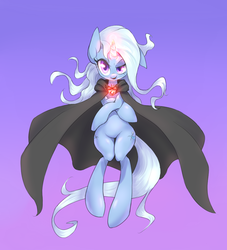 Size: 1044x1151 | Tagged: safe, artist:mlpanon, trixie, pony, unicorn, g4, magic duel, alicorn amulet, female, glowing horn, gradient background, horn, mare, one ear down, solo, wide hips