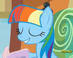 Size: 1266x1013 | Tagged: safe, screencap, rainbow dash, g4, the lost treasure of griffonstone, alternate hairstyle, book, cute, eyes closed, female, mane swap, manebow sparkle, smiling, solo