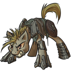 Size: 800x800 | Tagged: safe, artist:kalemon, oc, oc only, oc:bowel grinder, earth pony, pony, fallout equestria, armor, filth, raider, solo