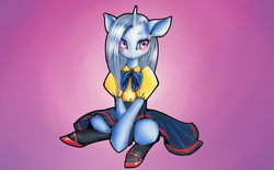 Size: 3236x2000 | Tagged: safe, artist:unousaya, trixie, semi-anthro, g4, arm hooves, clothes, dress, female, high res, solo, uniform ribbon