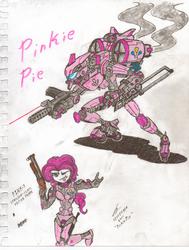 Size: 2522x3340 | Tagged: safe, artist:commandercanteets, pinkie pie, human, g4, armor, female, high res, humanized, mecha, solo, traditional art, weapon