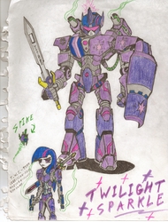 Size: 2530x3326 | Tagged: safe, artist:commandercanteets, twilight sparkle, human, g4, armor, female, high res, humanized, mecha, solo, sword, traditional art, weapon