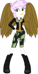 Size: 1024x1953 | Tagged: safe, artist:theshadowstone, gilda, equestria girls, g4, boots, clothes, equestria girls-ified, female, freckles, goggles, jacket, lipstick, makeup, ponied up, shoes, shorts, simple background, solo, transparent background, vector, wings