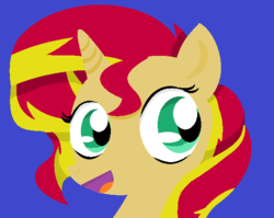 Size: 579x461 | Tagged: safe, artist:ponliestar, edit, sunset shimmer, pony, unicorn, g4, bust, happy, ms paint, open mouth, simple background, solo