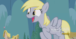 Size: 1695x877 | Tagged: safe, screencap, derpy hooves, pegasus, pony, g4, season 5, slice of life (episode), cute, derpabetes, female, flying, mare, open mouth, smiling, solo