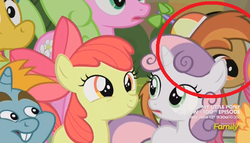 Size: 585x335 | Tagged: safe, screencap, apple bloom, button mash, daisy, flower wishes, scootaloo, snails, snips, sweetie belle, earth pony, pony, g4, season 5, slice of life (episode), 100th episode, colt, discovery family logo, liquid button, male, ponies standing next to each other