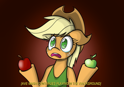 Size: 900x630 | Tagged: safe, artist:heir-of-rick, applejack, earth pony, anthro, daily apple pony, g4, apple, arm hooves, clothes, crying, descriptive noise, gravity falls, male, meme, tank top