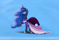 Size: 1748x1181 | Tagged: safe, artist:wu-yueh, princess luna, g4, clothes, dress, female, raised hoof, solo