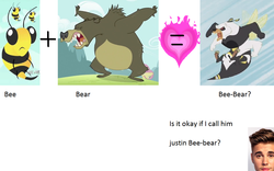Size: 1289x803 | Tagged: safe, bear, bee, bugbear, hybrid, g4, slice of life (episode), equation, fusion, heart, justin bieber, monster, paw pads, pun