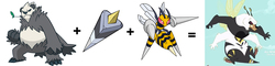 Size: 1331x320 | Tagged: safe, beedrill, bugbear, pangoro, g4, slice of life (episode), 100th episode, equation, fusion, mega beedrill, monster, paw pads, pokémon, what has science done