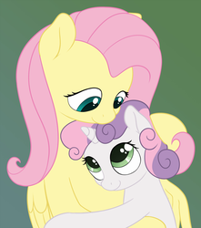 Size: 1767x2000 | Tagged: safe, artist:zippysqrl, fluttershy, sweetie belle, g4, cute, diasweetes, eye contact, female, flutterbelle, hug, lesbian, shipping, shyabetes, smiling