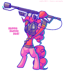 Size: 500x559 | Tagged: safe, artist:anjila, edit, pinkie pie, g4, bipedal, crossover, female, gif, non-animated gif, pinkie pyro, pyro (tf2), simple background, solo, star wars, team fortress 2, transparent background, tusken raider
