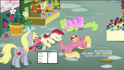 Size: 852x480 | Tagged: safe, edit, screencap, daisy, derpy hooves, flower wishes, lily, lily valley, roseluck, pegasus, pony, g4, slice of life (episode), butt, dead, death note, female, l lawliet, mare, meta, plot, quill
