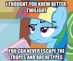 Size: 606x511 | Tagged: safe, screencap, rainbow dash, g4, my little pony: friendship is magic, the lost treasure of griffonstone, exploitable meme, female, image macro, manebow sparkle, meme, solo