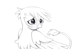 Size: 1000x666 | Tagged: safe, artist:joyfulinsanity, gilda, griffon, g4, crying, female, monochrome, solo