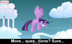 Size: 1600x973 | Tagged: safe, twilight sparkle, alicorn, pony, comic:celestia's servant interview, g4, caption, cs captions, exhausted, female, floppy ears, interview, mare, solo, tongue out, twilight sparkle (alicorn)