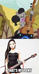 Size: 606x1150 | Tagged: safe, screencap, octavia melody, g4, slice of life (episode), cello, comparison, image macro, meme, musical instrument, that's my pony, that's my x, tina guo, voice actor joke