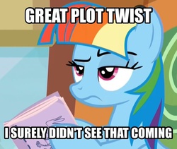 Size: 606x511 | Tagged: safe, screencap, rainbow dash, g4, my little pony: friendship is magic, the lost treasure of griffonstone, exploitable meme, female, image macro, manebow sparkle, meme, solo