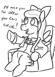 Size: 487x689 | Tagged: safe, artist:jargon scott, flitter, g4, chair, dialogue, female, mafia, mare, monochrome