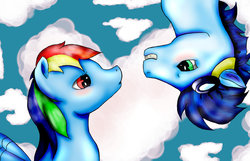 Size: 1024x660 | Tagged: safe, artist:clasinta, rainbow dash, soarin', g4, female, male, ship:soarindash, shipping, straight