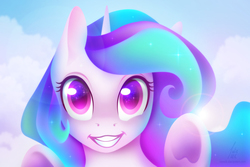 Size: 3000x2000 | Tagged: safe, artist:nekiw, princess celestia, alicorn, pony, g4, close-up, cute, cutelestia, female, front view, full face view, high res, looking at you, portrait, smiling, solo, underhoof
