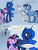 Size: 1280x1706 | Tagged: safe, artist:silfoe, night light, princess luna, twilight sparkle, twilight velvet, alicorn, pony, royal sketchbook, g4, annoyed, comic, eye contact, female, floppy ears, glare, gritted teeth, lesbian, lip bite, mare, nervous, open mouth, raised hoof, ship:twiluna, shipping, speech bubble, twilight sparkle (alicorn), unamused