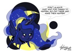 Size: 1023x724 | Tagged: safe, artist:zsparkonequus, part of a set, princess luna, series:miniponi, g4, blushing, female, positive ponies, solo, spread wings