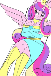 Size: 869x1275 | Tagged: safe, artist:mad'n evil, princess cadance, anthro, g4, bedroom eyes, breasts, cleavage, clothes, cute, dress, female, wingboner