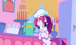 Size: 740x435 | Tagged: safe, screencap, sweetie belle (g3), g3, g3.5, waiting for the winter wishes festival, adorable face, chef's hat, cute, female, hat, looking at you, solo