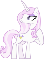 Size: 4167x5566 | Tagged: safe, artist:ahkreem, fleur-de-lis, pony, unicorn, g4, absurd resolution, concave belly, female, horn, looking back, mare, raised hoof, simple background, slender, smiling, solo, thin, transparent background, vector