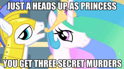 Size: 891x500 | Tagged: safe, edit, edited screencap, screencap, princess celestia, pony, g4, armor, ethereal mane, female, image macro, male, mare, meme, royal guard, stallion, the simpsons