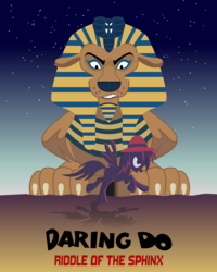 Size: 2440x3047 | Tagged: safe, artist:cheezedoodle96, daring do, sphinx, castle sweet castle, g4, .svg available, book cover, daring do and the riddle of the sphinx, high res, magic, poster, svg, vector