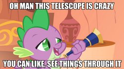 Size: 894x500 | Tagged: safe, spike, g4, image macro, meme, stoner spike, telescope