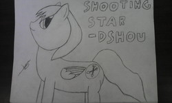 Size: 2240x1344 | Tagged: safe, artist:wing slasher, oc, oc only, oc:shooting star, pegasus, pony, cutie mark, sketch, traditional art