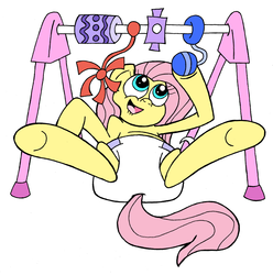 Size: 1001x1009 | Tagged: safe, artist:jay muniz, fluttershy, g4, adult foal, diaper, female, jungle gym, non-baby in diaper, poofy diaper, simple background, solo, super crinkle pony adventure 64