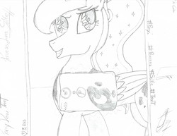 Size: 3300x2550 | Tagged: artist needed, safe, princess luna, g4, female, high res, monochrome, ponytail, selfie, smiling, solo