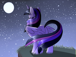 Size: 1024x768 | Tagged: safe, artist:le-poofe, twilight sparkle, alicorn, pony, g4, female, mare, moon, solo, twilight sparkle (alicorn)