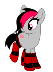 Size: 804x1080 | Tagged: artist needed, safe, oc, oc only, oc:miss eri, earth pony, pony, black and red mane, clothes, cute, emo, female, looking back, mare, simple background, socks, solo, striped socks, transparent background, two toned mane