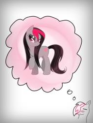 Size: 1784x2350 | Tagged: safe, artist:lazerblues, oc, oc only, oc:miss eri, black and red mane, blushing, daydream, emo, solo, two toned mane, wet mane