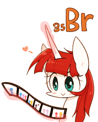 Size: 800x1000 | Tagged: safe, artist:joycall6, part of a set, oc, oc only, oc:fausticorn, alicorn, pony, series:joycall6's periodic table, :>, bromine, cute, faustabetes, film, heart, horn, lauren faust, magic, ocbetes, periodic table, red mane, sodium bromide, solo, telekinesis